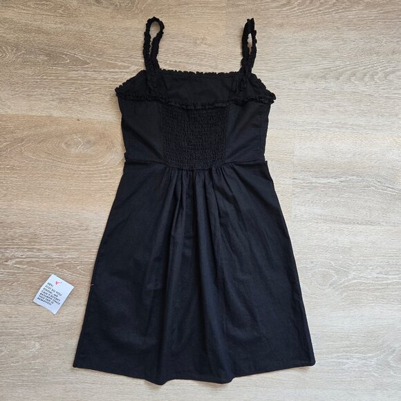 ASOS DESIGN Cotton Linen Mix Ruffle Trim Mini Sundress Black Size 2 New With Tag - Picture 9 of 17